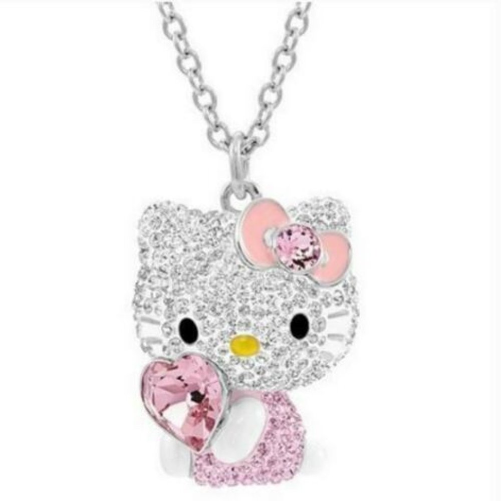 Heart Pave Swarovski Crystal Hello Kitty Pendant